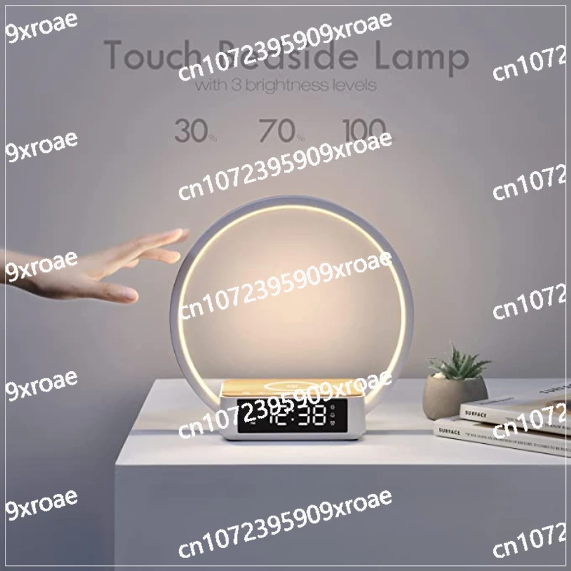 Touch Sensor Wake Up Night Light Dimmer 12v 5W 10W 15W 5 in 1 Alarm Clock Wireless Charger Led Bedside Table Lamps