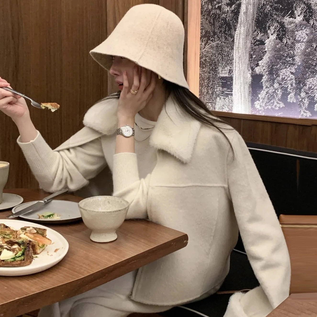 

Съемный меховой воротник или шапка, удобный шерстяной материал, застежка-молния, универсальный, стильный, удлиненный, для повседневной носки