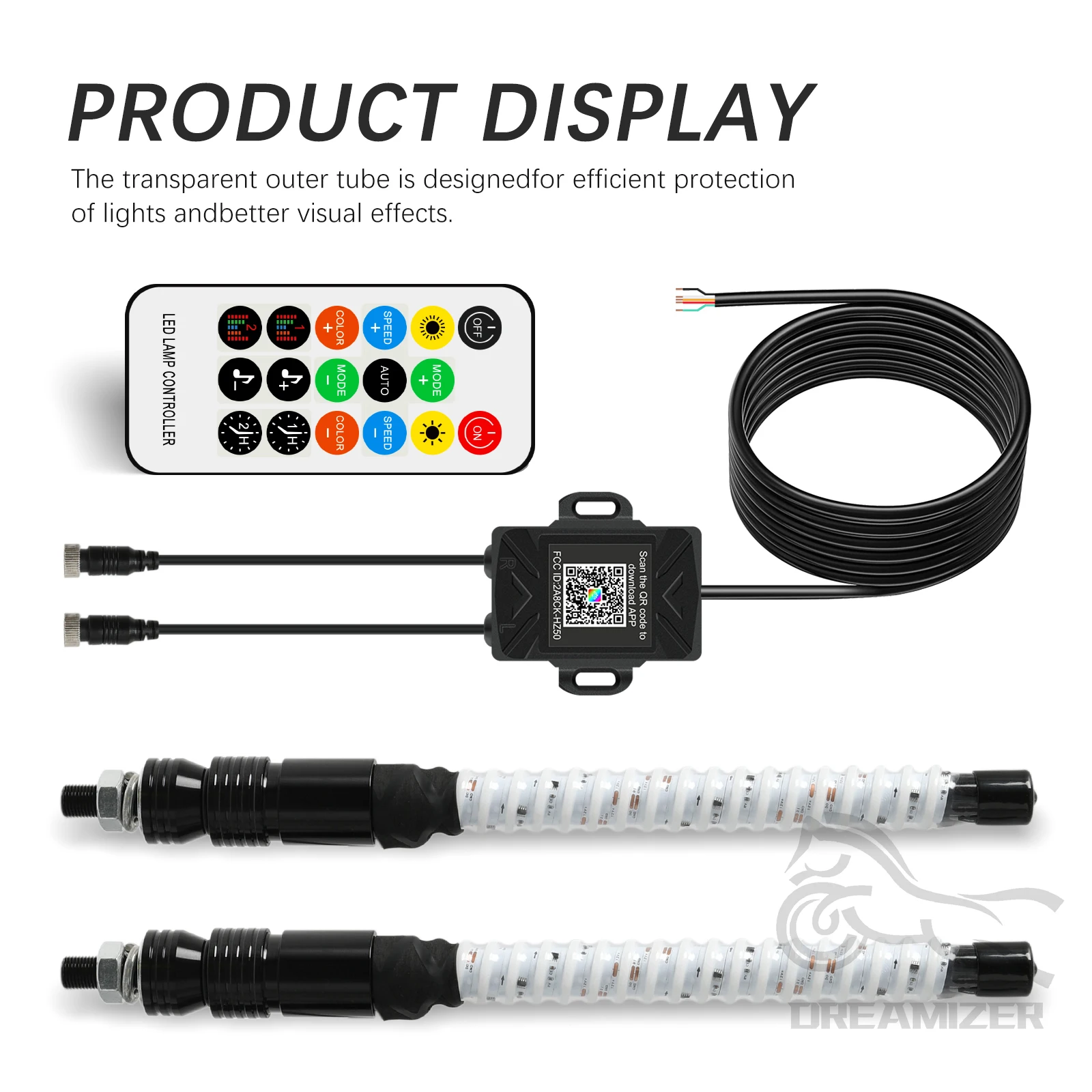 2PCS 1FT COB LED Whip Lights Remote Control Flagpole Antenna Whips for UTV  ATV Off Road Truck Sand Buggy Dune RZR