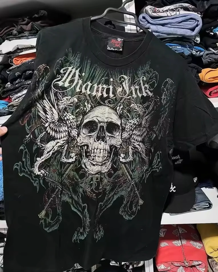 

Футболка в стиле ретро, одежда в стиле панк, хип-хоп, футболка большого размера с графическим принтом, мужская новая хлопковая рубашка с круглым вырезом и короткими рукавами