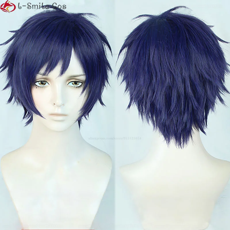 Gioco ES2 Cosplay Fushimi Yuzuru parrucca corta blu viola resistente al calore capelli sintetici parrucche per feste Hallowee + cappuccio per parrucca