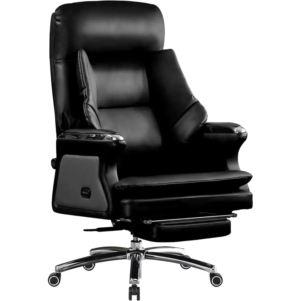 

Эргономичное кожаное офисное кресло с подогревом и массажем, с функцией откидывания и регулировкой угла наклона (черное)