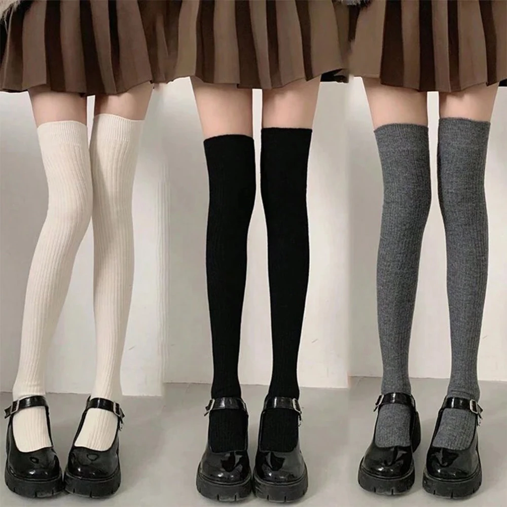 3 pares de medias hasta la rodilla a rayas para mujer Otoño Invierno calidez comodidad moda simplicidad Color sólido JK calcetines casuales