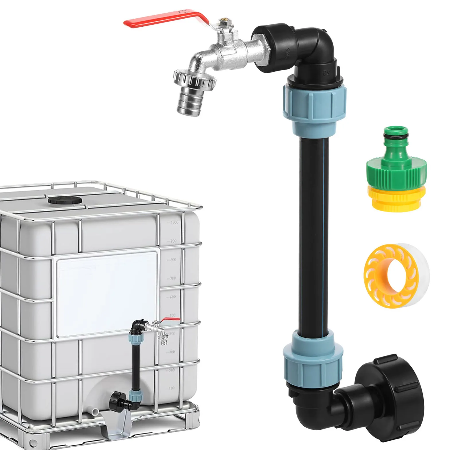 

IBC Tote Tank Outlet Tap Adapter Leakproof IBC Tank Gooseneck Tap for Watering Can Filling Water Barrel 1000L Rainwater Tank