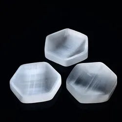 1PC Natural Selenite Bowl Plate Rough Carved Hexagon Shape Crystal Grid Fengshui Quartz Mineral Chakra Home Decor Healing Gifts