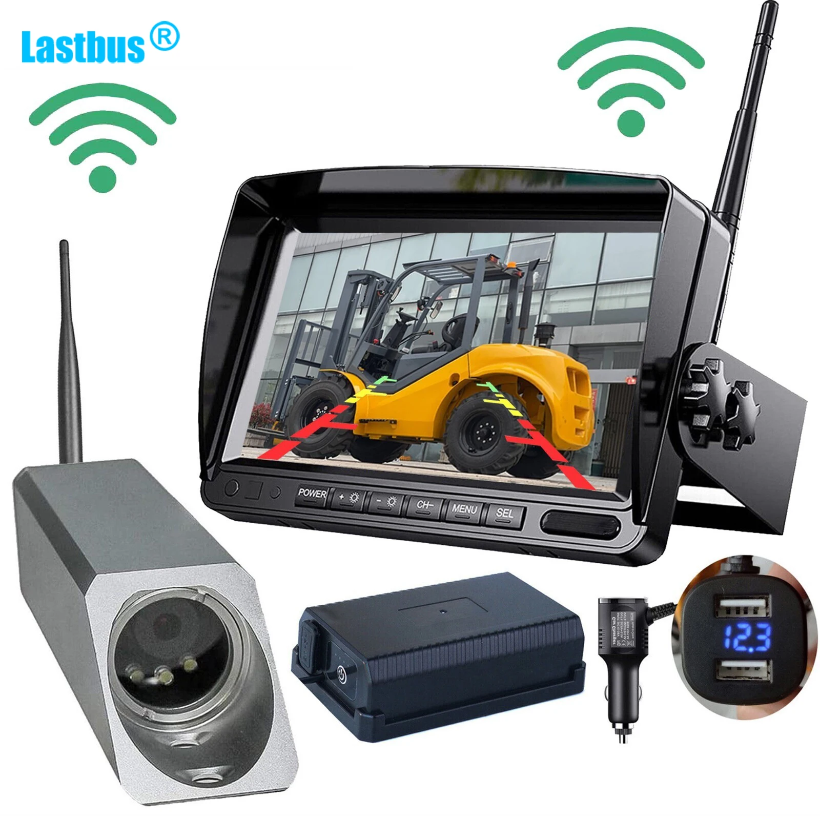 

Lastubs 7" Recording DVR Monitor With Magnetic Powered 1080P Wireless Reverse Camera Waterproof Night Vision For Forklift