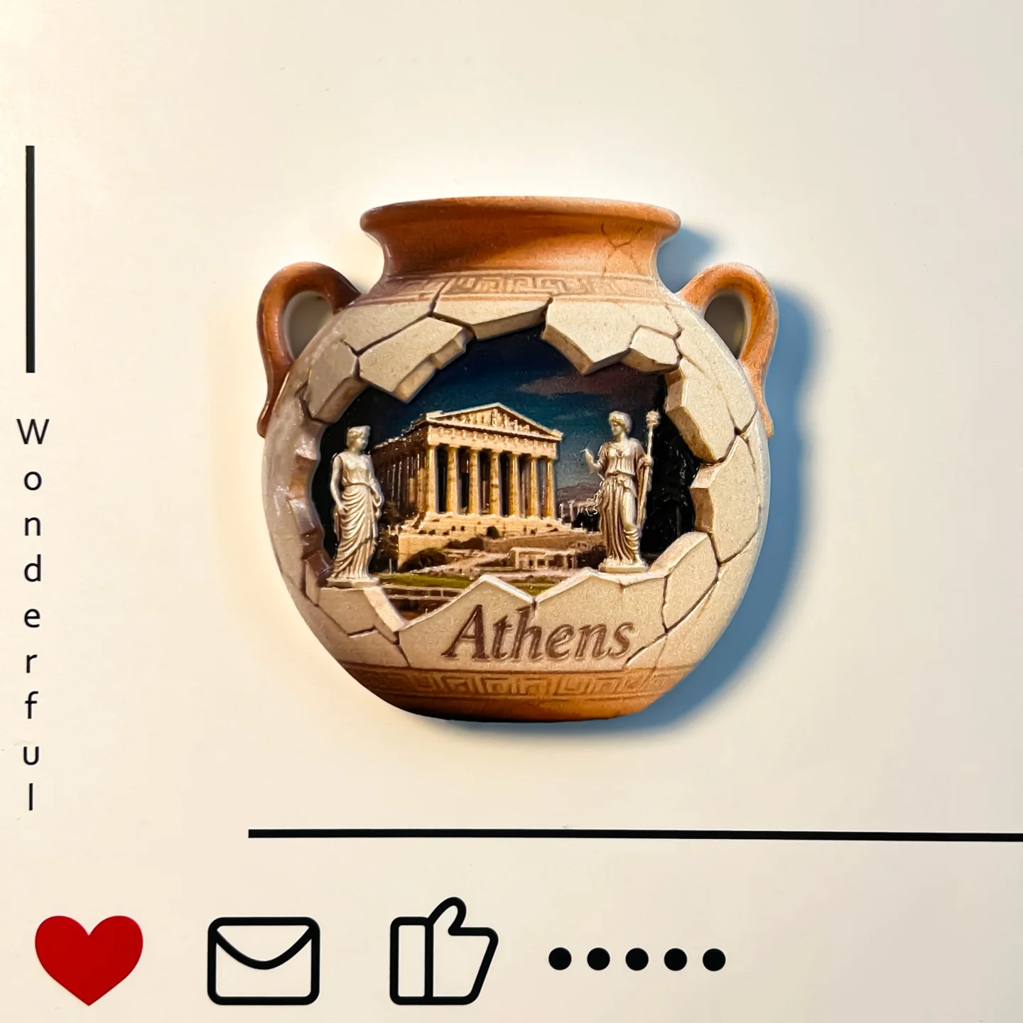 Grécia, Atenas, monumento turístico, templo do Partenón, paisagem, casca de ovo quebrada, formato de garrafa de cerâmica, adesivo para geladeira