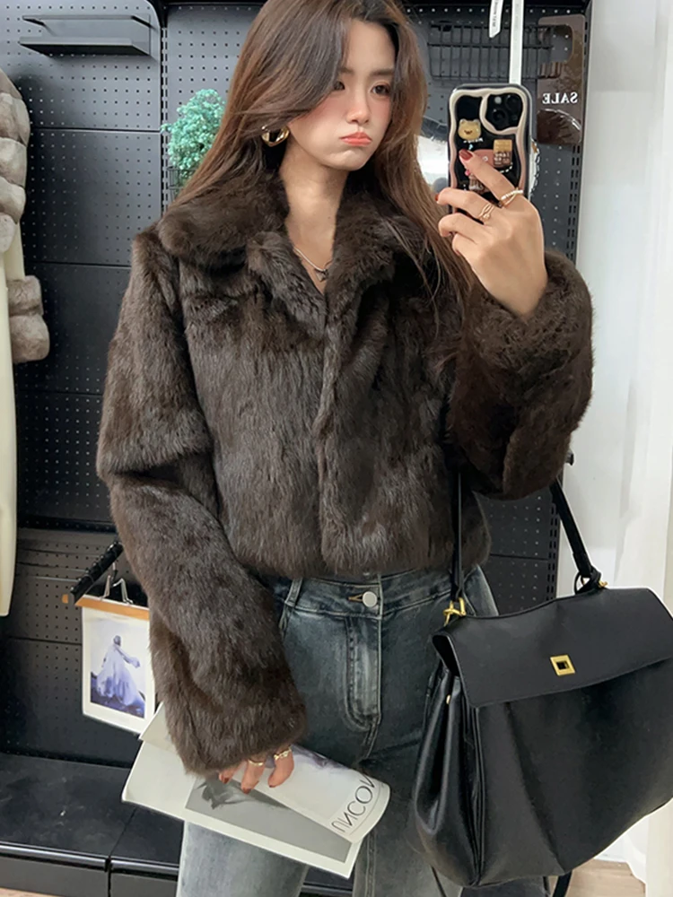 Autumn Winter Genuine 100% Real Natural Whole Rabbit Fur Jacket With Luxury Full Pelt Rabbit Fur Coat Outerwear Overcoat