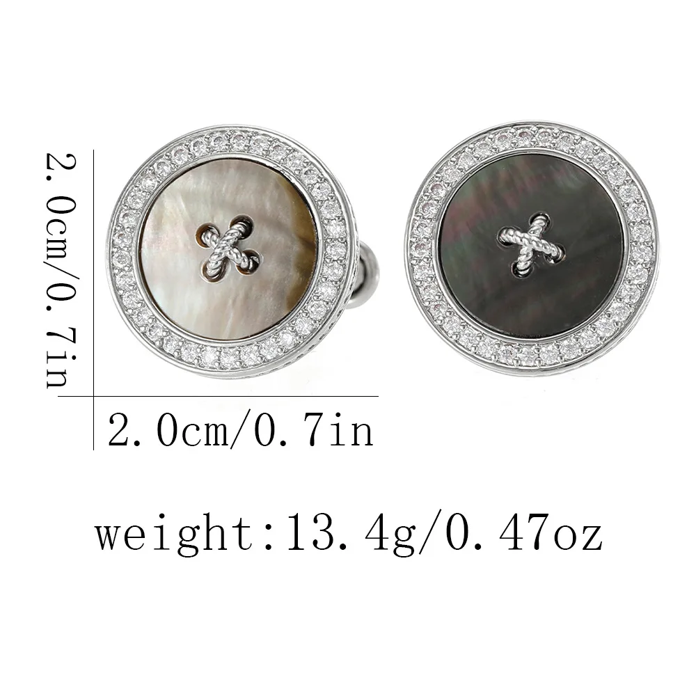 Retro Button Style Shell Cufflink Round Button Men's Diamond Studded Cufflinks Men's Business Banquet Dress Shirt Accessories