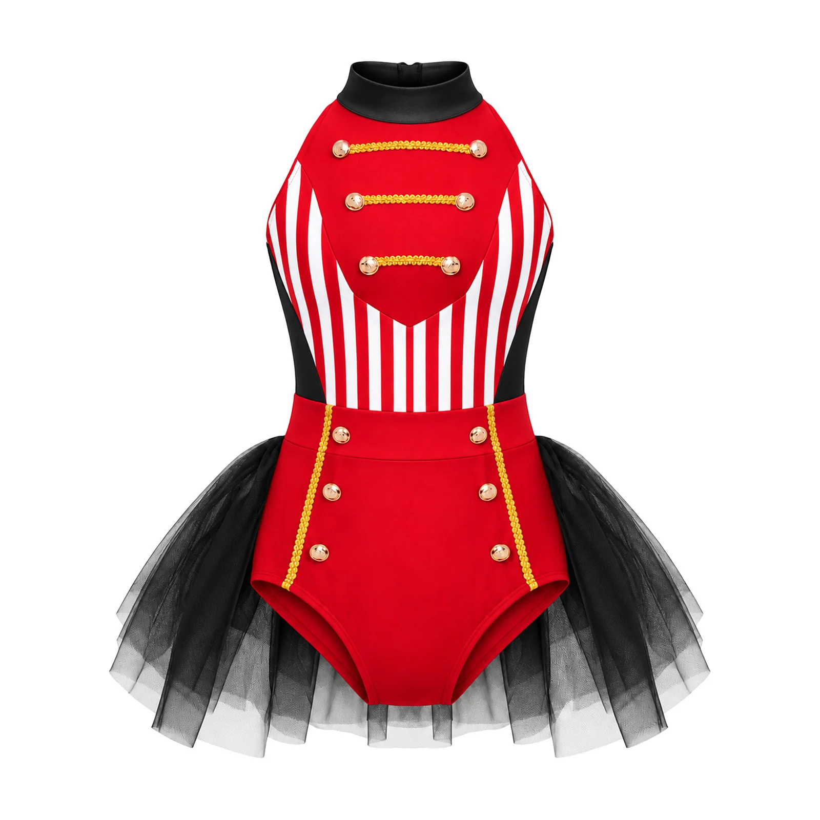 Medieval Circus Ringmaster Dance Leotard Drum Majorette Performance Clown Fancy Tulle Skirted Halloween Carnival Cosplay Costume