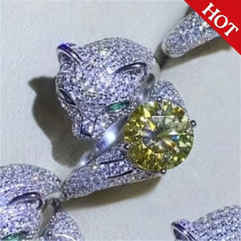 

925 Sterling Silver Moissanite Rings, Leopard Head Fashion Ring For Women, Personality Luxury Hot Dark Ring Engagement Rings