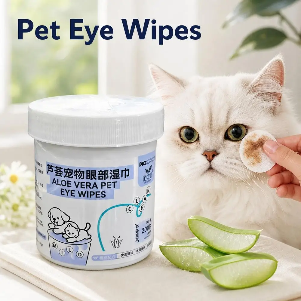 200PCS/Bottle*1/2/3/4/5/10 Pet‑Eye Wipes Non‑Woven Fabric Tear Stain Remover Aloe Extract Mild Non Irritating Pet Grooming