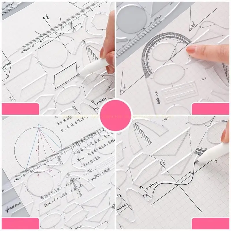 1 PC Régua geométrica multifuncional 7.56x4.53in com transferidor para geometria