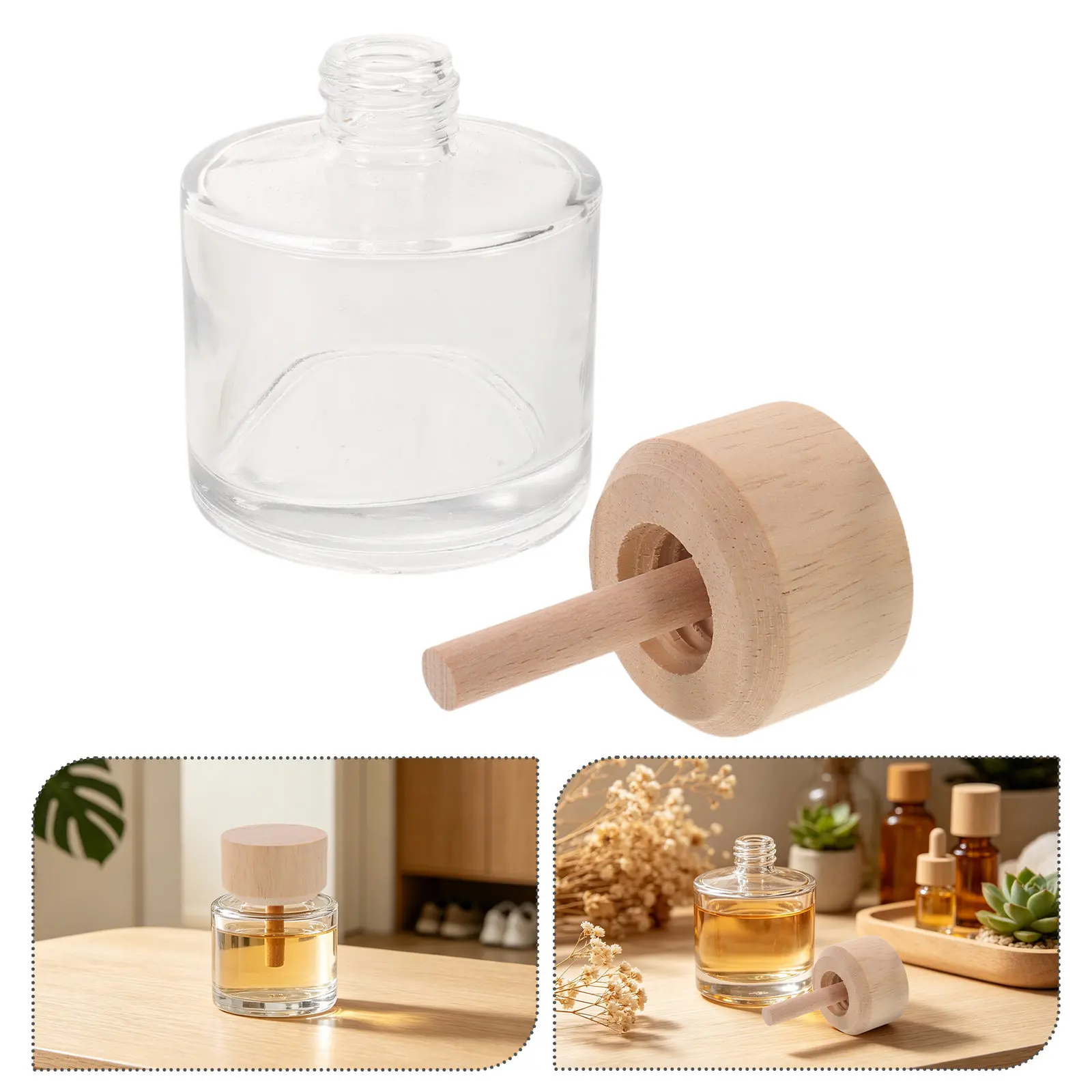 2pcs-clear-glass-reed-diffuser-bottles-refillable-aromatherapy-containers-wooden-caps-essential-oil-home-fragrance-scent-jars