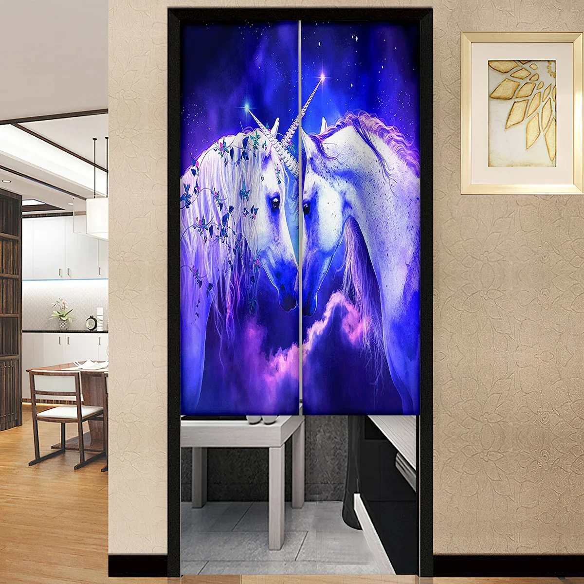 Horse Moon Japanese Door Curtain Children Girl Bedroom Kitchen Partition Drapes Izakaya Restaurant Entrance Hanging Half-Curtain