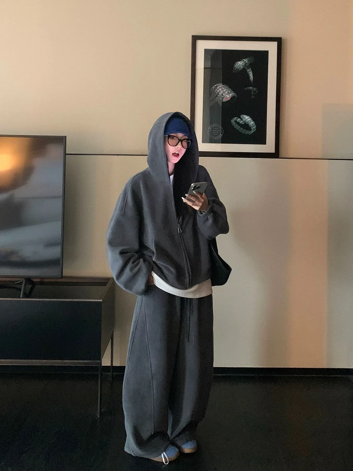 مجموعة ملابس رياضية كاجوال عصرية مقاس كبير للخريف، سويت شيرت نسائي واسع الساق للتخسيس، طقم مكون من قطعتين للفتيات الثقيل... #2