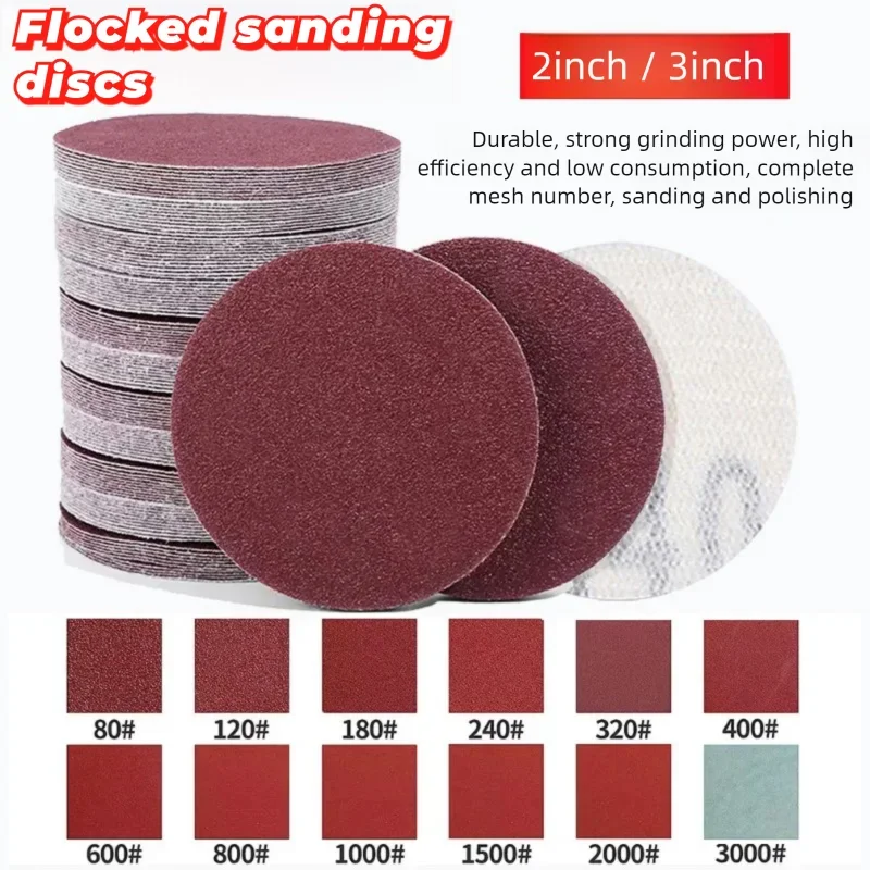 

30Pcs 2Inch 3 Inch 50mm 75mm Flocked Sanding Discs, Round Self-Adhesive Dry Sanding Pads for Wood & Wall Polishing