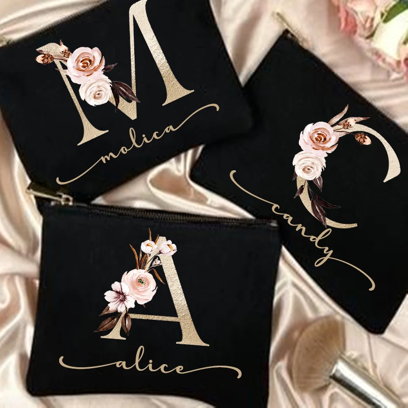Personalisierte individuelle Initialen Name Make-up Tasche Make-up Taschen Kosmetiktasche Brautparty Geschenk Leinwand Kulturbeutel Organizer Brautjungfer – Detail 4