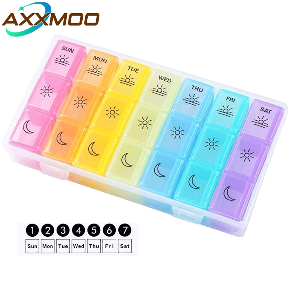 

Weekly Pill Organizer,3-Times-A-Day 7 Day Pill Box -Proof Pill Case Medication Reminder Portable Travel Container for Vitamins