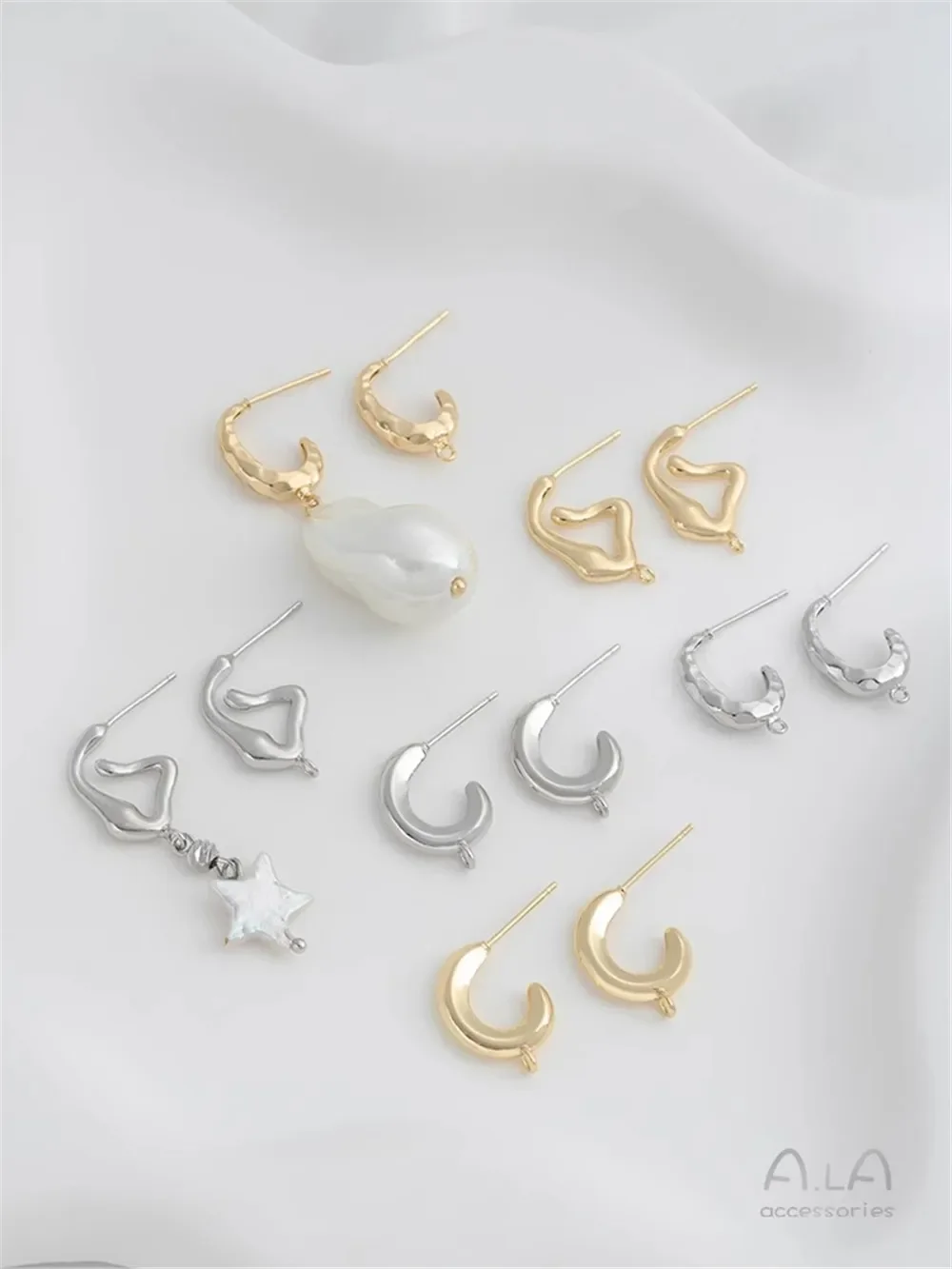 

14K Gold-coated C-shaped Diamond Earrings with Rings Lava Earrings 925 Silver Needle Diy Hand-made Ear Jewelry Materials F412