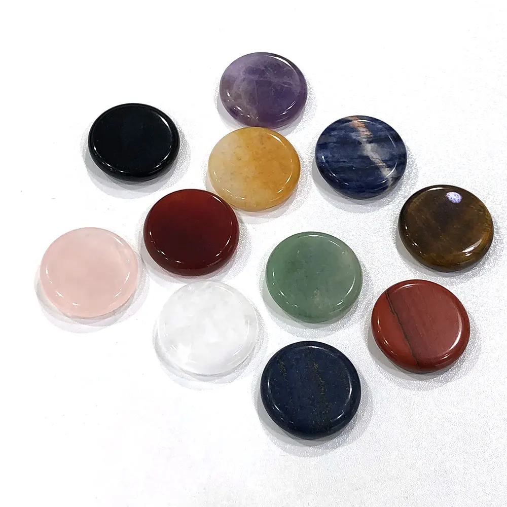 25mm Natural Stone Crystals Round Worry Stone Quartz Healing Thumb Massage Chakra Spiritual Meditation Reiki Pocket Yoga Decor