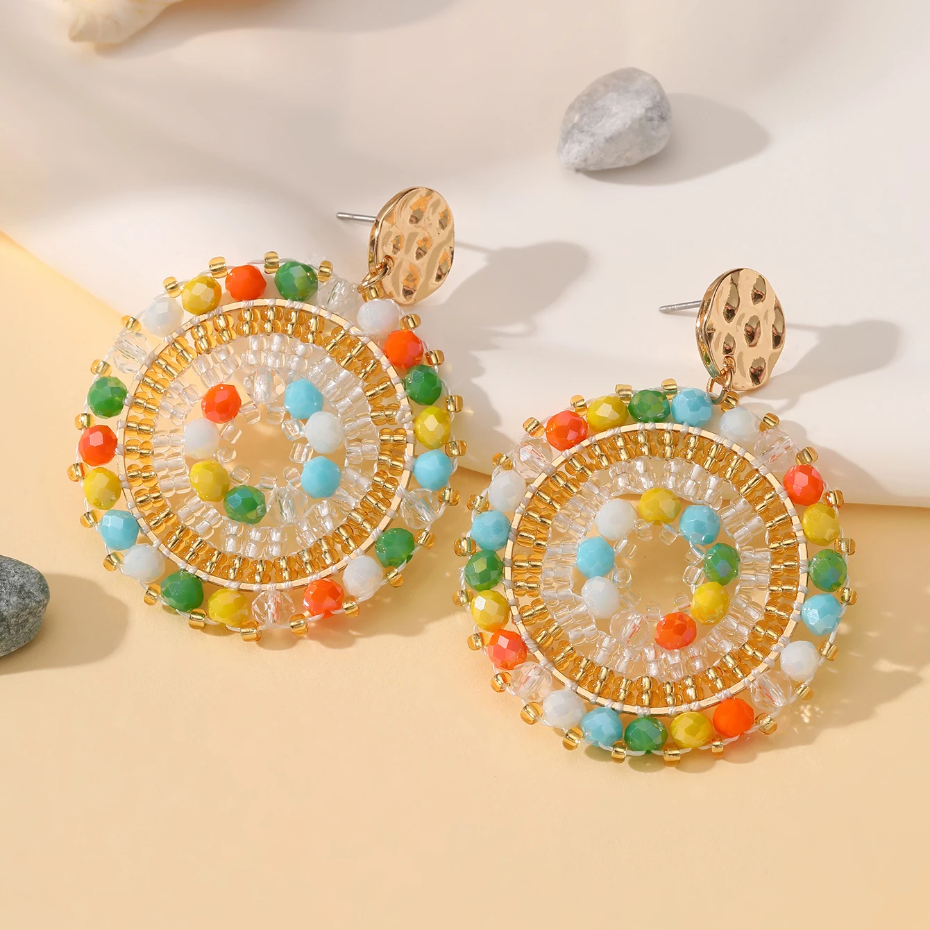 INKDEW Round Bohemia Drop Earrings for Women Big Long Earrings Handmade Crystal Faceted Beads Earrings Jewelry Gift boho EA092