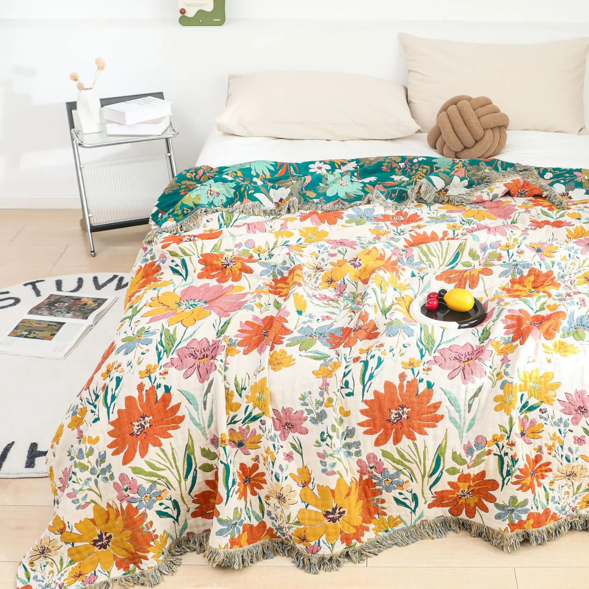 New Flowers Cotton Blanket And Bedspread Summer Thin Quilt Bed Blanket Double-sided Sofa Towel Home Decoration Cover Bed Sheet