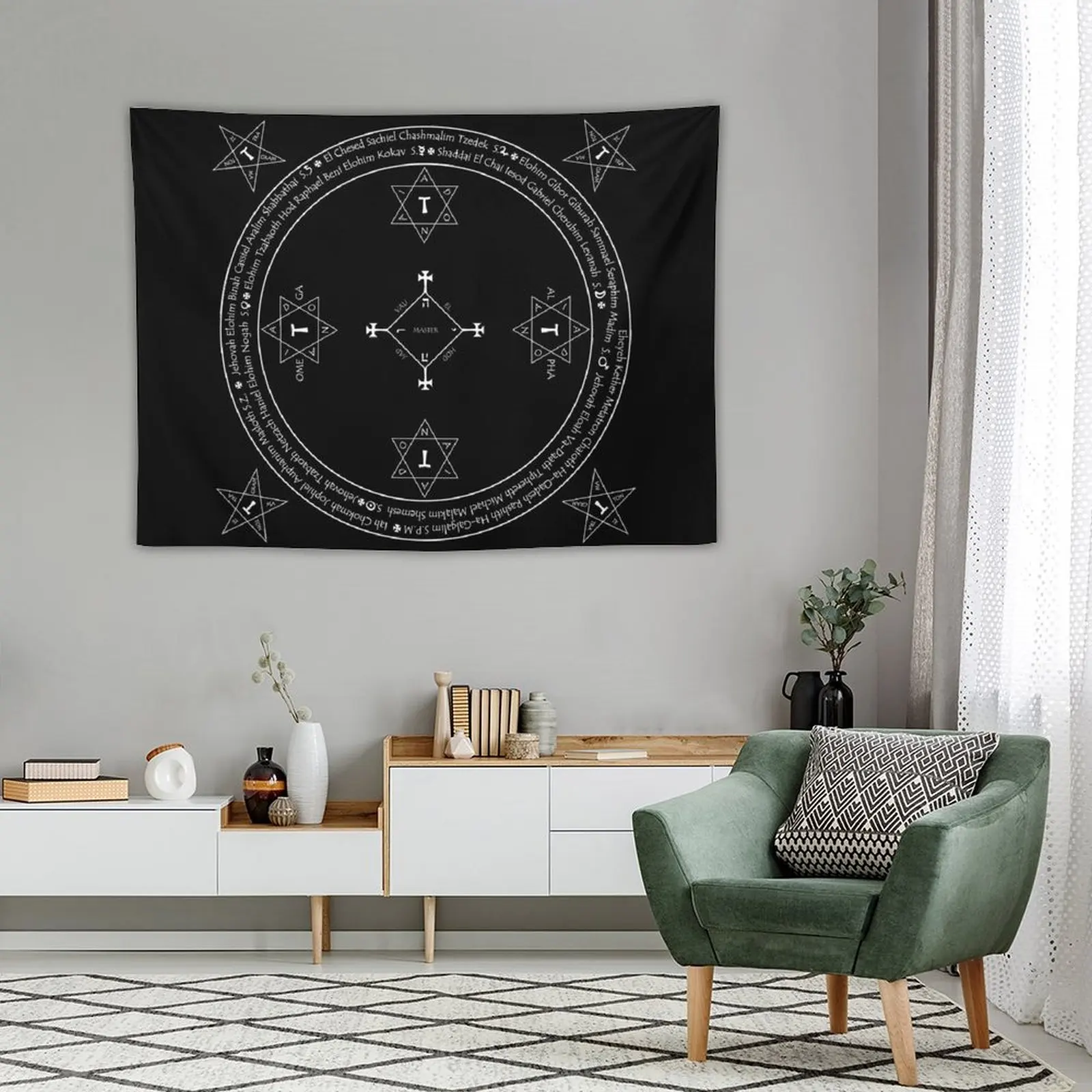 Classic Magic Goetia Circle. White on Black version. Tapestry Room Decorations Aesthetics Wall Decor Hanging