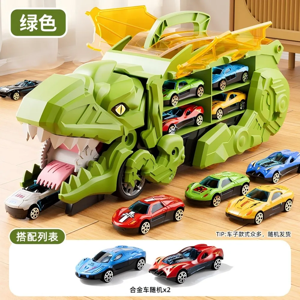 City Dinosaur Ultimate Hauler Track Toy Dinosaur Transporter Truck with 12 Metal Cars Toddler Car Toys Set for Kids Boys