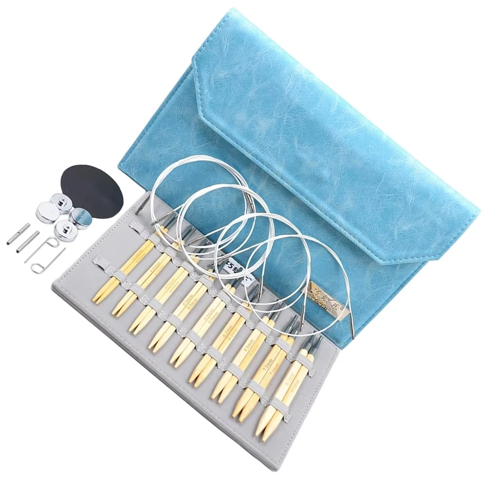 

9Pairs of Bamboo Cube Knitting Needles Set 12cm long Interchangeable Square Circular Sweater Needle 3.5mm-8.0mm for Beginners