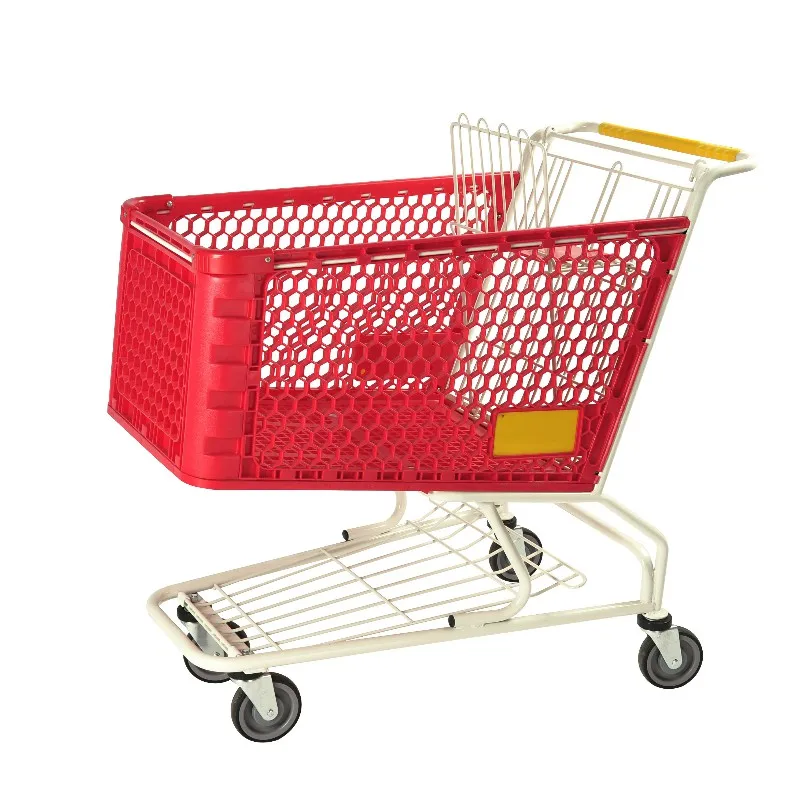 new style double layered big capacity metal hand push shopping cart supermarket trolly