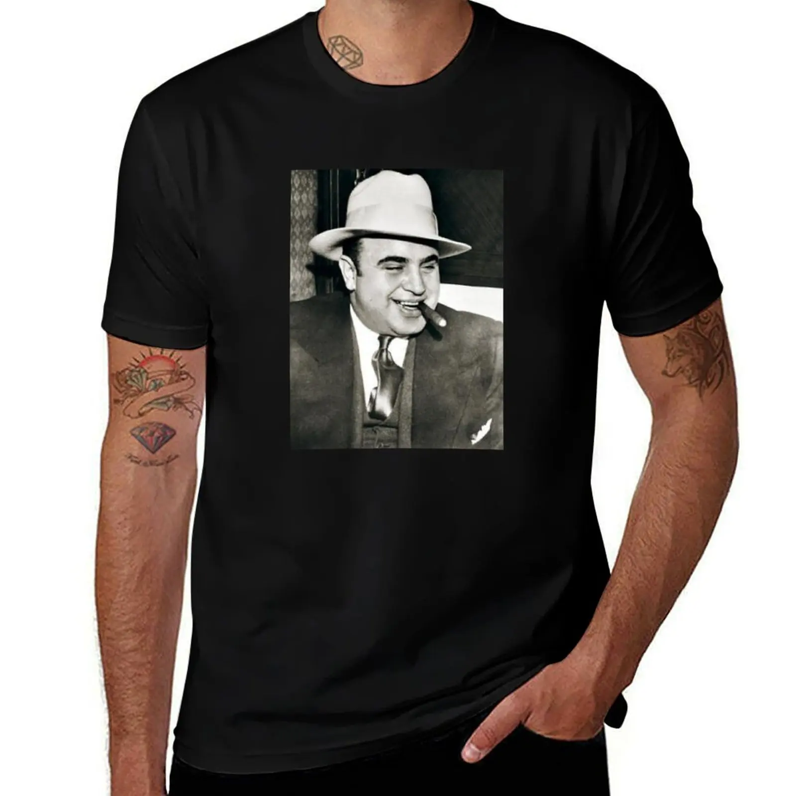 Al capone smoking cigar T-Shirt Retro Style Print Casual Top T-Shirt