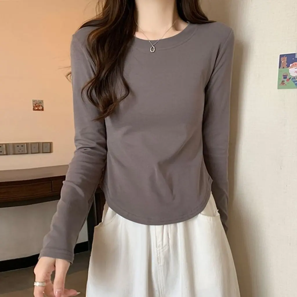 

Women's Pure Cotton Long-Sleeved T-Shirt Spring Slim Fit Western-Style Outerwear Inner Layering Shirt Top