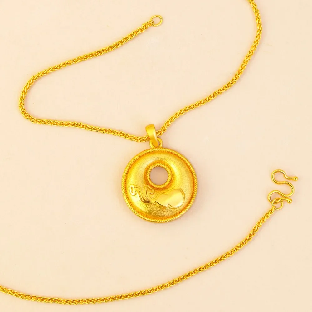 Drawing process hollow-out calabash safe buckle pendant retro fashion necklace 9999gold