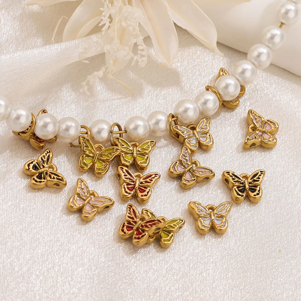 5 قطع الفولاذ المقاوم للصدأ المينا فراشة سحر لصنع المجوهرات مطلية بالذهب فراشة المعلقات سوار اليدوية مجوهرات Carft #4