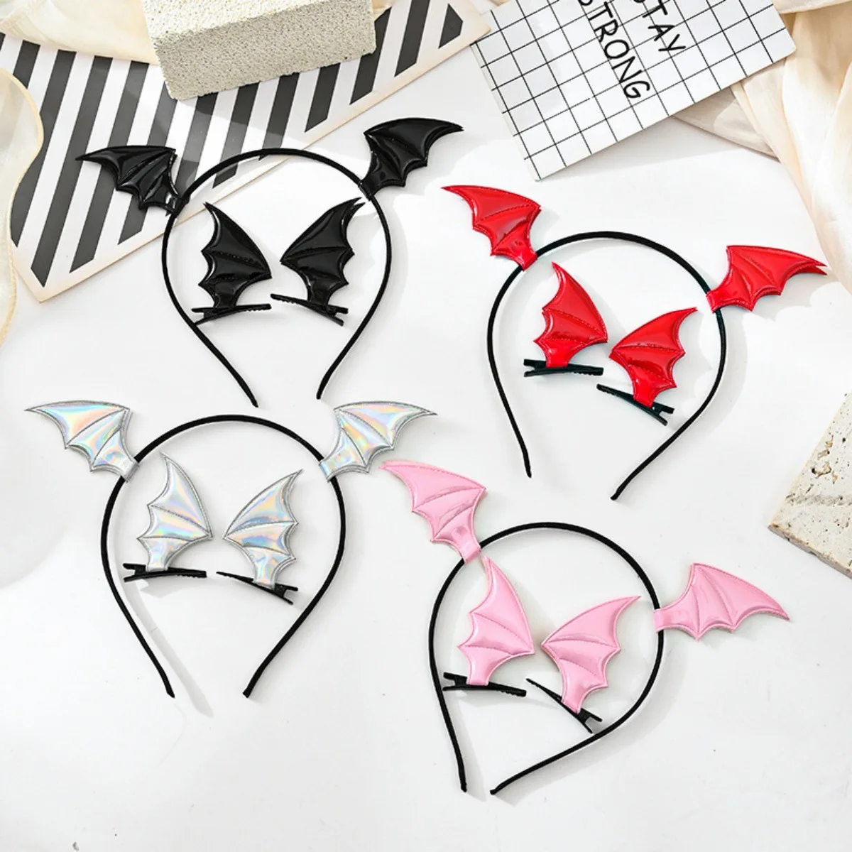 Halloween Bat Wings Shape Hairpins Devil Ears Headband Punk Hair Clips Gothic Costume Haunted Houses Party Adults Kid Head Decor