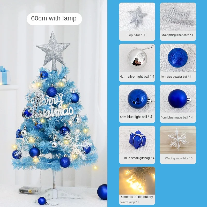 ライト付きミニクリスマスツリー,青,デスクトップ,ミニ,松,装飾品,特別