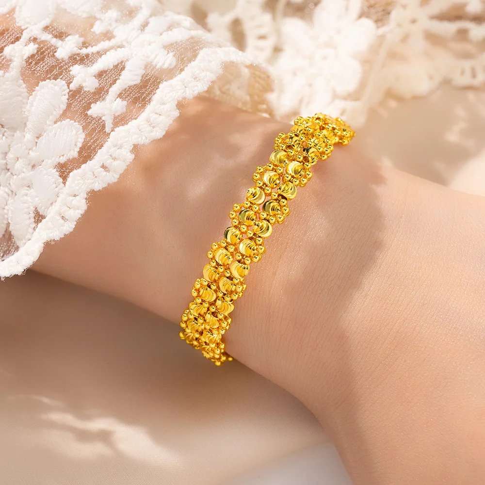 Cynlo Jewelry Luxury 24K 9999 Pure Gold real gold Women's Watermelon Beads Bracelet All-match Wide Bracelet