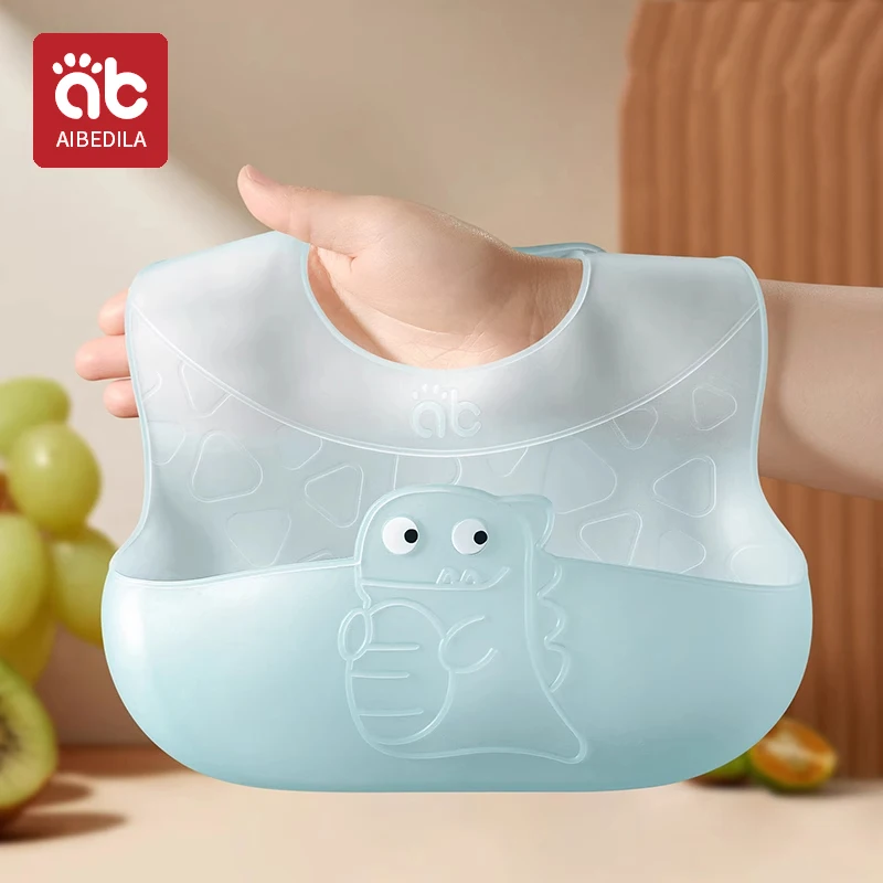 AIBEDILA Silicone Babi Bib Waterproof Saliva Dripping Bibs Cartoon Newborn Feeding Soft Edible Aprons Baby Adjustable Burp Scarf