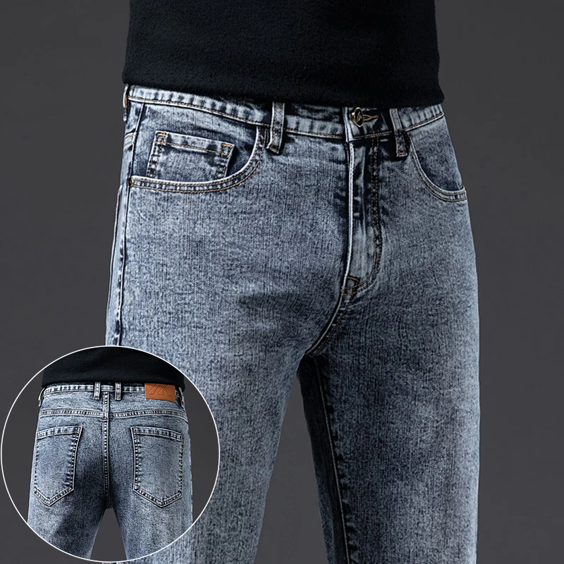 Fashion Vintage Snowflake Jeans Men 2024 New in Stretch Pants Comfortable Slim Straight Regular Male Clothing Denim Trousers