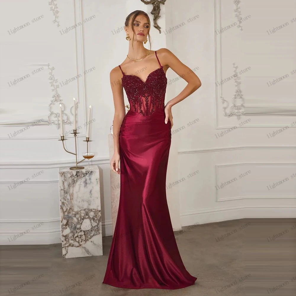 Klassische Damen-Abendkleider aus Satin, Ballkleider mit Spitzenapplikationen, Ärmellos, Maßgeschneiderte Elegante Festkleider 2026