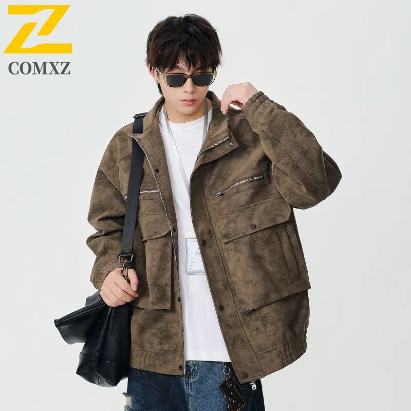 

COMXZ Мужская кожаная куртка Классический воротник с вырезом на открытом воздухе Альпинизм Ветрозащитное пальто Повседневные легкие осенние куртки для пешего туризма