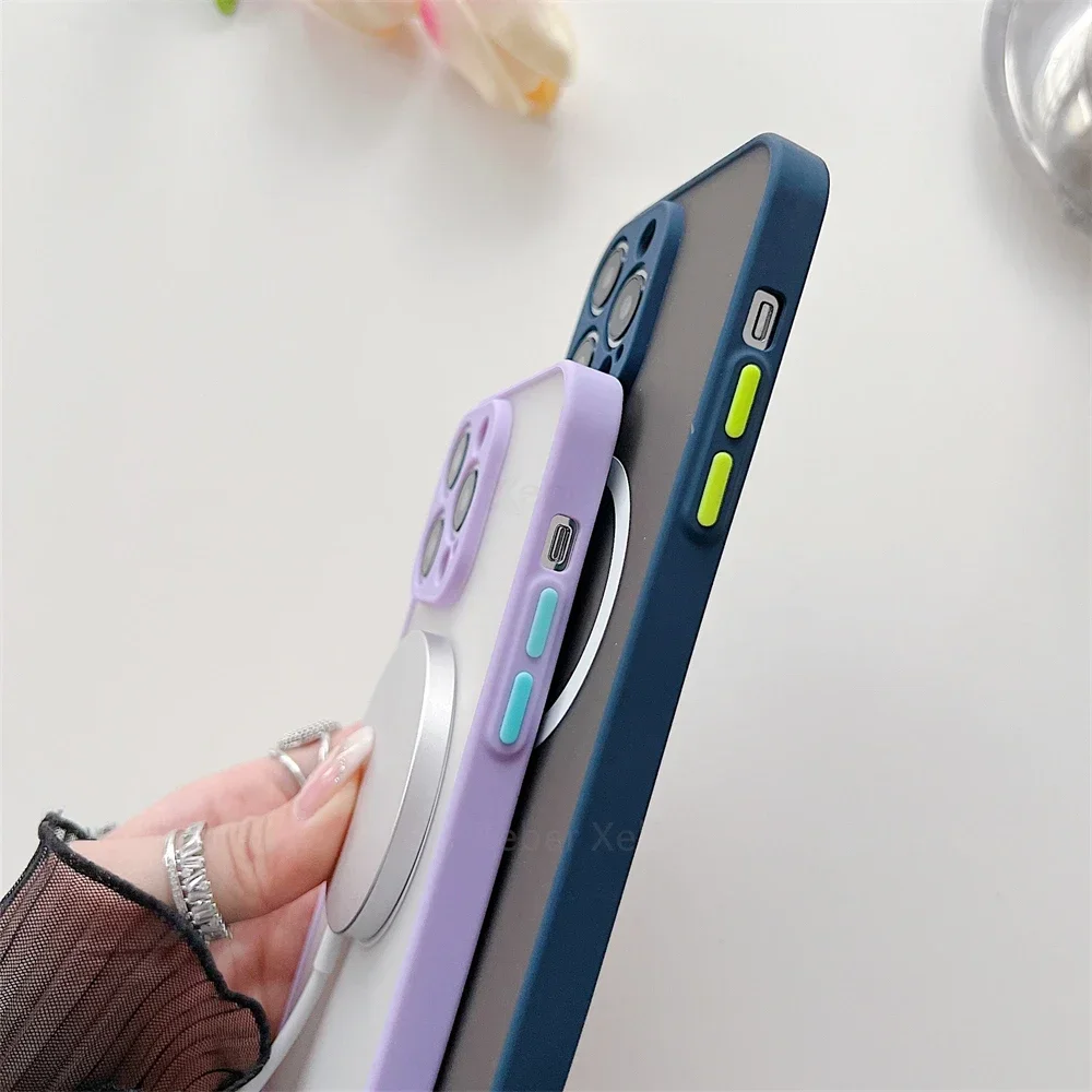 Magnetic Matte Clear Phone Case For iPhone 15 14 13 12 11 Pro Max 7 8 Plus Necklace Rope Sleeve Protector