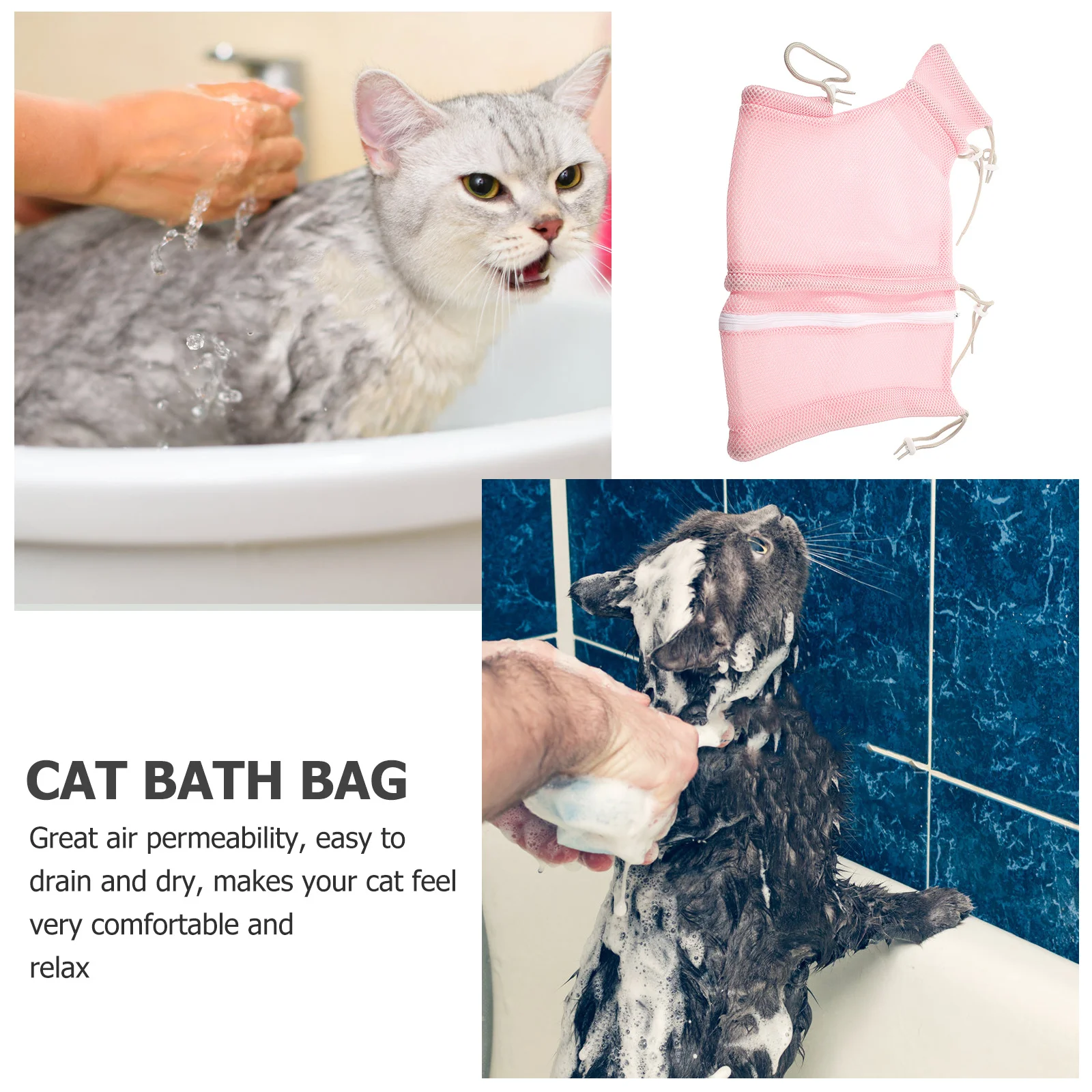 

Cat Bathing Bag Adjustable Breathable Mesh Cage for Grooming Bathing Nail Clipping Examining Durable Anti Scratch Polyester