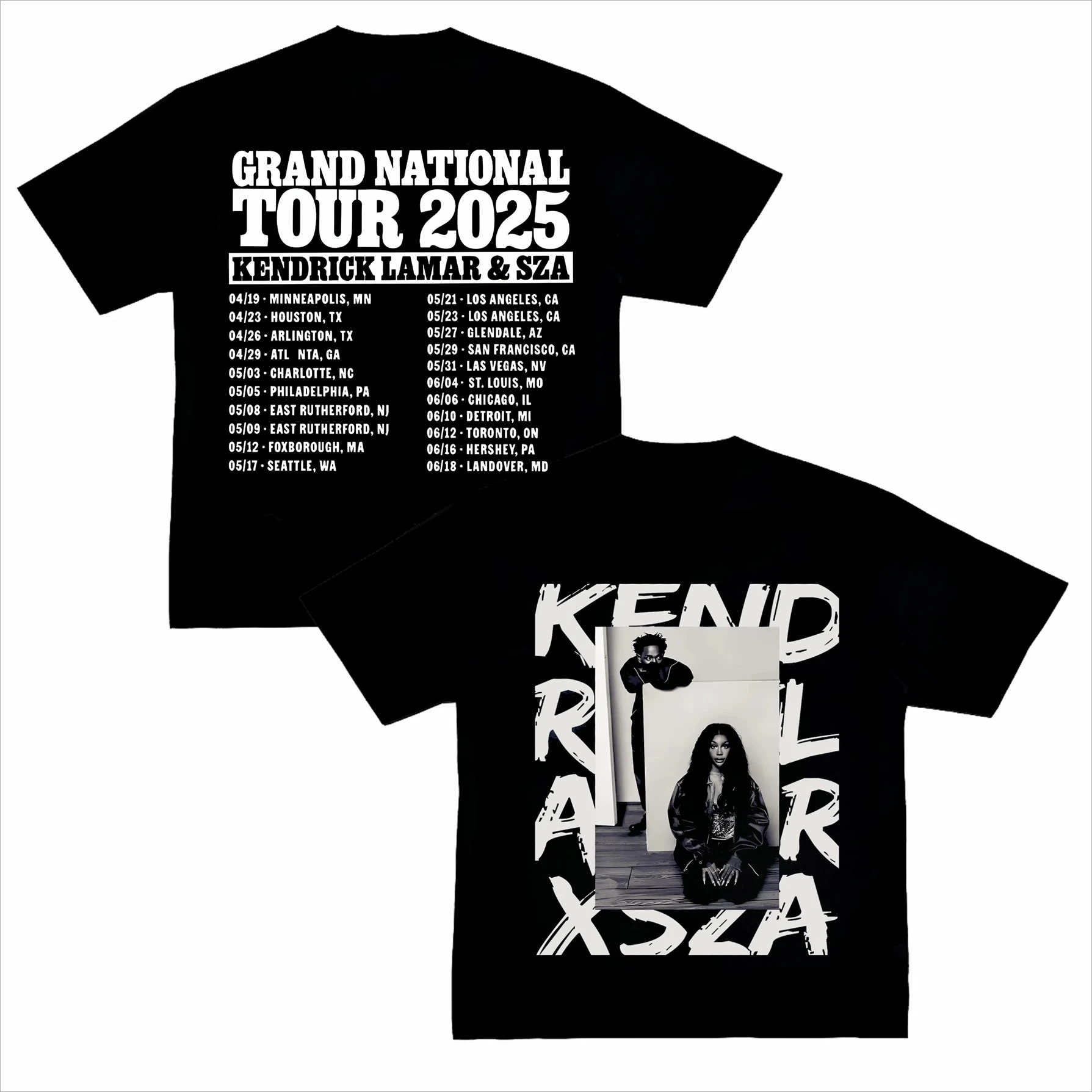 SZA Kendrick Lamar Grand National Tour 2025 T-Shirt Men Women Short Sleeve Cotton Tee Summer Men's T-Shirt Tops Streetwear