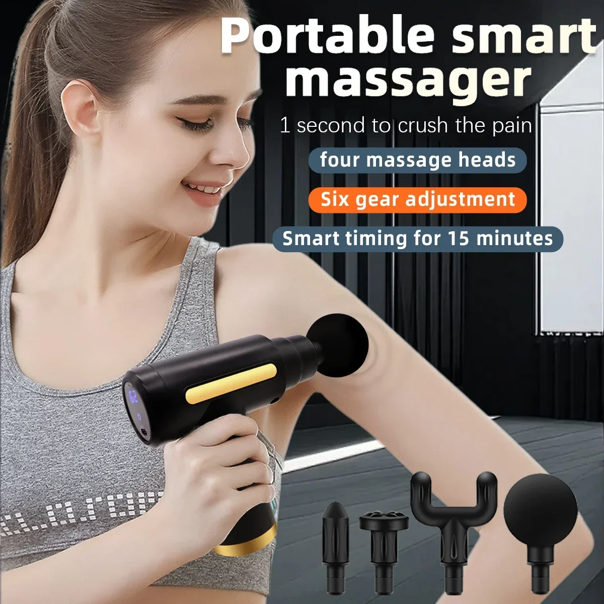 

Mini Portable Fascia Massage Gun Electric Percussion Pistol Massager Body Relaxation LED Touch Screen 4Massage Head Holiday Gift
