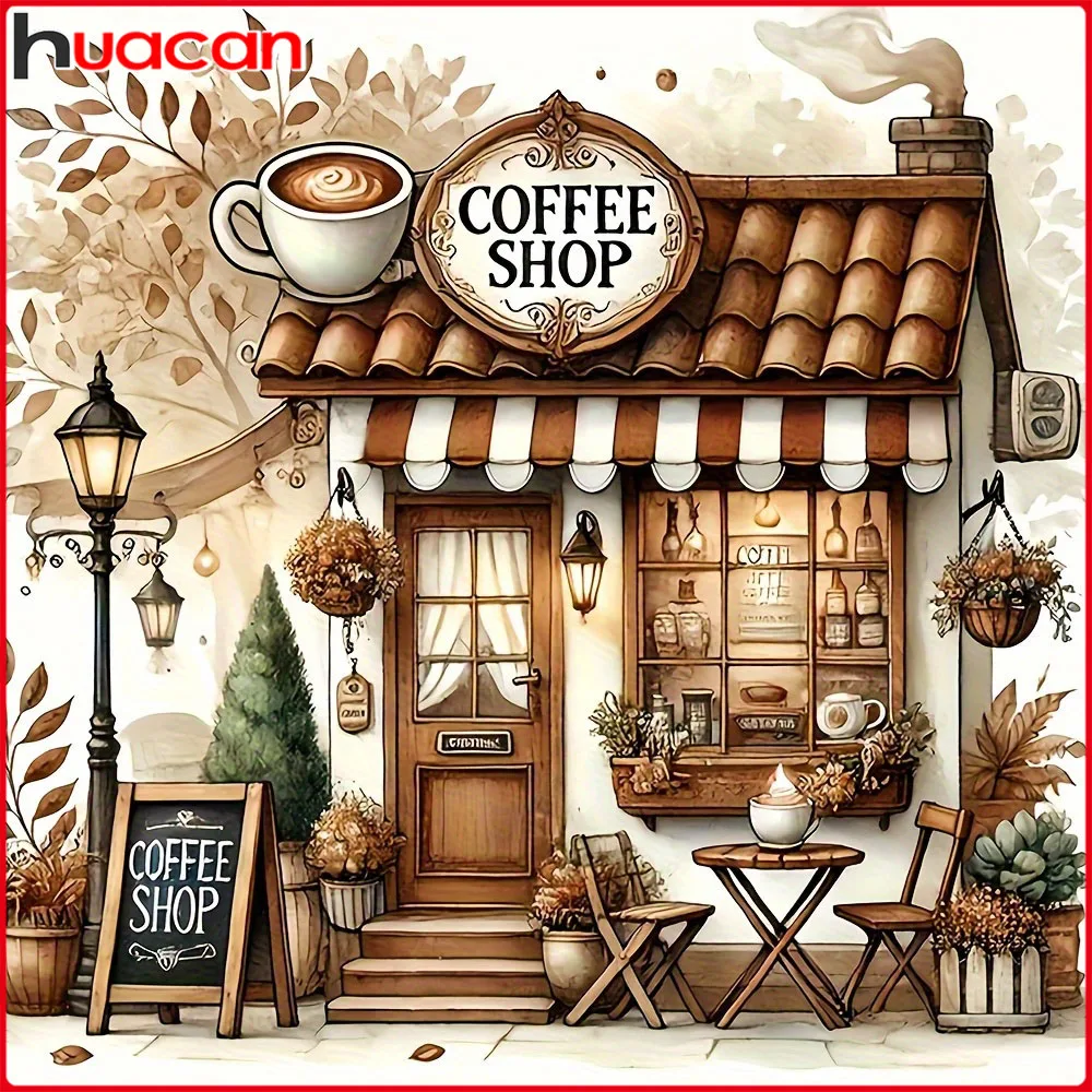 Huacan 5D DIY Diamond Painting Coffee Shou Building Diamond Embroidery Landsacape New Collection 2025 Decorative Paintings