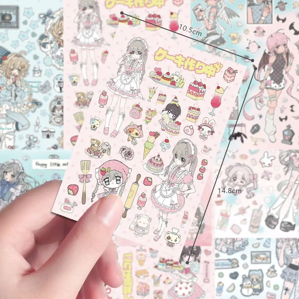 8pcs Sweet Style Japanese Cartoon Teen Girl Pattern Hand Account DIY Collage Sticker Pack