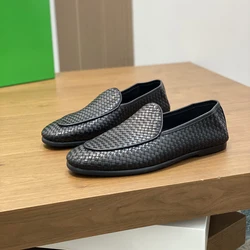 Men Leather Shoes Brand BV Genuine Leather Soft Sole Slip On Soft Flat Casual Slip On Men Shoes