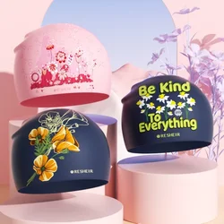 Swim Caps for Women Waterproof Comfortable Silicone Swimming Caps Large Size Long Hair Ear Protection Printed Adult Swimming Cap